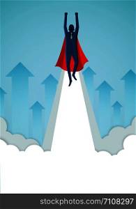 Successful superhero businessmen are flying up into the sky and arrows that rise. business finance success. leadership. startup. creative idea. illustration cartoon vector