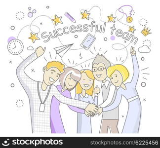 Successful team people design flat. Success team and business success, team work and team spirit, business team, team goal, business people teamwork and worker partnership vector illustration