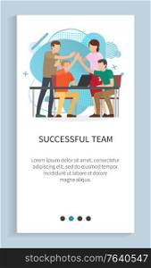 Successful team vector, man and woman working in park, teamwork bringing success and achievements, programer with laptop, computer coder. Website or app slider template, landing page flat style. Successful Team, People Achieving Success Web