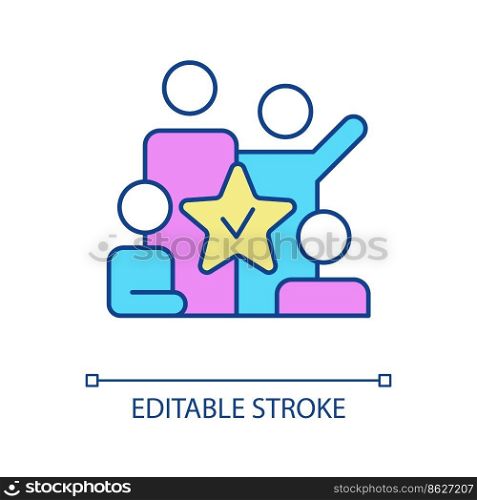 Successful teambuilding RGB color icon. Business partnership. Effective corporate brainstorming. Isolated vector illustration. Simple filled line drawing. Editable stroke. Arial font used. Successful teambuilding RGB color icon