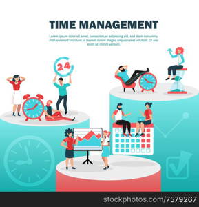 Successful time management concept flat composition with setting time limits break between tasks planning ahead vector illustration