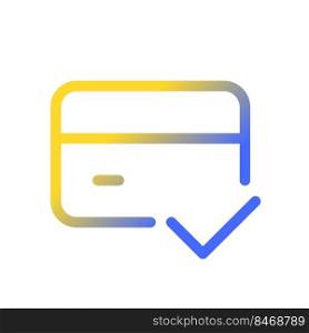 Successful transaction pixel perfect gradient linear ui icon. Transfer completed. Financial operation. Line color user interface symbol. Modern style pictogram. Vector isolated outline illustration. Successful transaction pixel perfect gradient linear ui icon