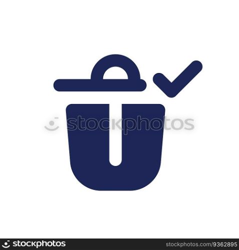 Successfully deleted black pixel perfect solid ui icon. Trash can. Removing confirm. Check mark. Silhouette symbol on white space. Glyph pictogram for web, mobile. Isolated vector image. Successfully deleted black pixel perfect solid ui icon