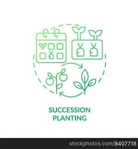 Succession planting green gradient concept icon. One crop following another. Gardening method abstract idea thin line illustration. Isolated outline drawing. Myriad Pro-Bold font used. Succession planting green gradient concept icon