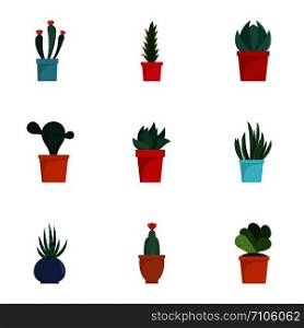 Succulent cactus icon set. Flat set of 9 succulent cactus vector icons for web design. Succulent cactus icon set, flat style