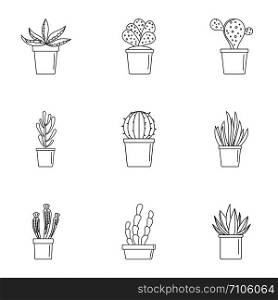 Succulent cactus icon set. Outline set of 9 succulent cactus vector icons for web design isolated on white background. Succulent cactus icon set, outline style