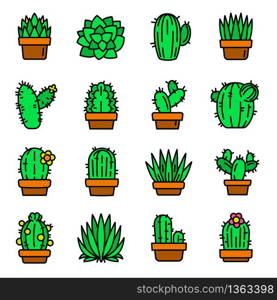 Succulent icons set. Outline set of succulent vector icons for web design isolated on white background. Succulent icons set, outline style
