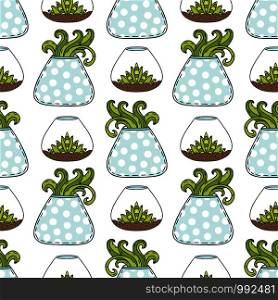 Succulent seamless pattern. Houseplants vector background. Succulents in terrarium. Print for wrapping paper and web design. Succulent seamless pattern. Houseplants vector background. Succulents in terrarium. Print for wrapping paper and web design.