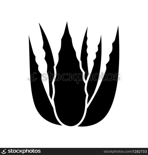 Succulent sprouts black glyph icon. Growing aloe vera. Cactus leafs and medicinal herb. Decorative plant. Ingredient for vegan cosmetic. Silhouette symbol on white space. Vector isolated illustration