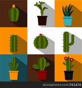 Succulents icon set. Flat style set of 9 succulents vector icons for web design. Succulents icon set, flat style