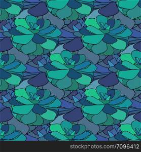 Succulents seamless pattern. Vector illustration. Textile design in blue and green color. Succulents seamless pattern. Vector illustration. Textile design in blue and green colors