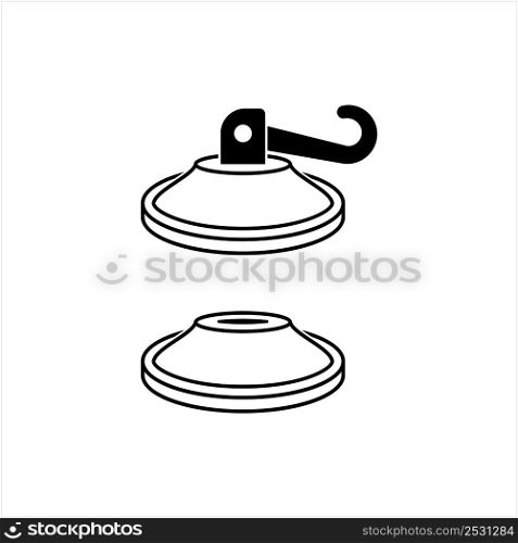 Suction Cup Icon, Rubber Silicone Sucker Device Used To Adhere On Nonporous Surfaces Vector Art Illustration