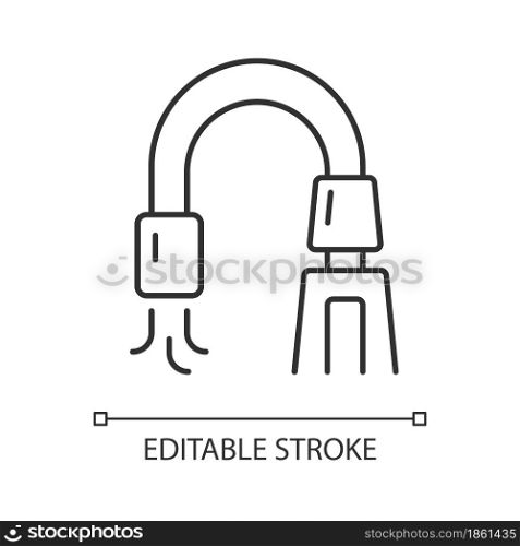 Suction device linear icon. Medical equipment. Removing liquid obstructions from patient mouth. Thin line customizable illustration. Contour symbol. Vector isolated outline drawing. Editable stroke. Suction device linear icon
