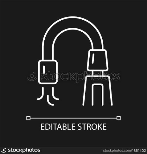 Suction device white linear icon for dark theme. Medical equipment. Removing liquid obstructions. Thin line customizable illustration. Isolated vector contour symbol for night mode. Editable stroke. Suction device white linear icon for dark theme