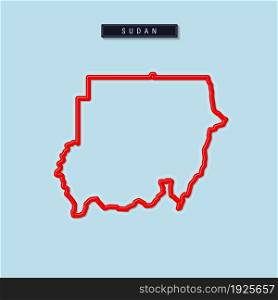 Sudan bold outline map. Glossy red border with soft shadow. Country name plate. Vector illustration.. Sudan bold outline map. Vector illustration