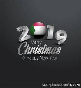 Sudan Flag 2019 Merry Christmas Typography. New Year Abstract Celebration background