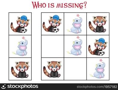 Sudoku game for children with pictures. Kids activity sheet. Cartoon animals.. Sudoku game for children with pictures. Kids activity sheet. Cartoon animal