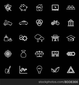 Sufficient economy line icons on black background, stock vector