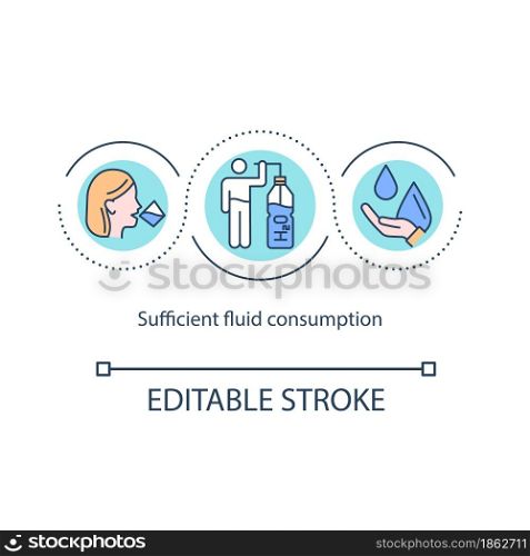 Sufficient fluid consumption concept icon. Daily amount of water recommendation. Hydration abstract idea thin line illustration. Vector isolated outline color drawing. Editable stroke. Sufficient fluid consumption concept icon