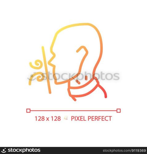 Suffocation pixel perfect gradient linear vector icon. Breathing difficulties. Throat disease symptom. Asphyxia danger. Thin line color symbol. Modern style pictogram. Vector isolated outline drawing. Suffocation pixel perfect gradient linear vector icon