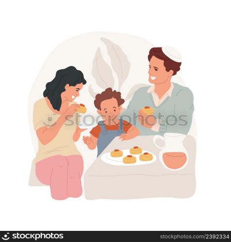 Sufganiyot isolated cartoon vector illustration. Happy family members eating sufganiyot and celebrating Hannukah at home, religious holidays, jewish jam-filled donuts vector cartoon.. Sufganiyot isolated cartoon vector illustration.