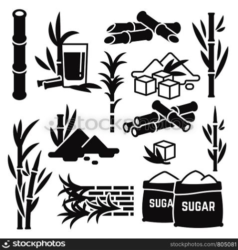 Sugar cane, sugarcane plant harvest vector silhouette icons isolated on white background. Illustration of sweet harvest plant agriculture. Sugar cane, sugarcane plant harvest vector silhouette icons isolated on white background