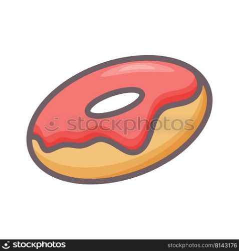 Sugar donut isolated doodle style vector illustration. Sweet traditional delicious cake in form of ring with icing. Single baking clipart cartoon. Sugar donut isolated doodle style vector illustration