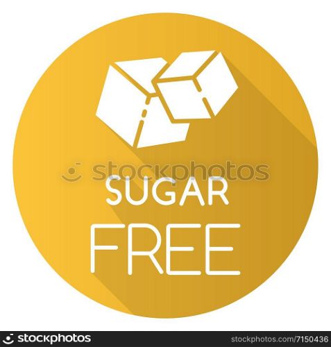 Sugar free yellow flat design long shadow glyph icon. Organic food without added sweetener. Product free ingredient. Nutritious dietary, healthy eating. Vector silhouette illustration