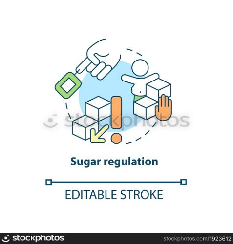 Sugar regulation concept icon. ADHD diet abstract idea thin line illustration. Consuming excessive amounts of sugar. Obesity in children. Vector isolated outline color drawing. Editable stroke. Sugar regulation concept icon