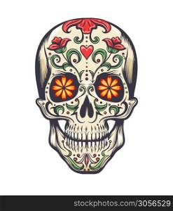 Sugar Skull decorated to Day of the Dead (Dia de los Muertos) sugar skull, or calavera. Vector illustration