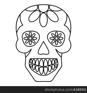 Sugar skull, flowers on the skull icon in outline style isolated vector illustration. Sugar skull, flowers on the skull icon outline
