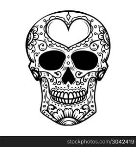 Sugar skull isolated on white background. Day of the dead. Dia de los muertos. Design element for poster, card, banner, print. Vector illustration. Sugar skull isolated on white background. Day of the dead. Dia de los muertos. Design element for poster, card, banner, print.