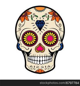 Sugar skull isolated on white background. Day of the dead. Vector illustration.