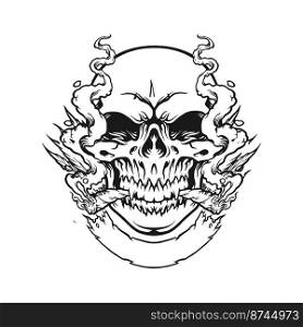 Sugar Skull Smoking Silhouette vector illustrations for your work logo, merchandise t-shirt, stickers and label designs, poster, greeting cards advertising business company or brands