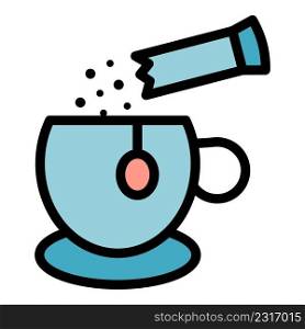Sugar stick tea cup icon. Outline sugar stick tea cup vector icon color flat isolated. Sugar stick tea cup icon color outline vector