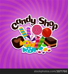 Sugar sweets vector background with colorful candies and lollipops. Sweet lollipop candy, illustration of dessert caramel delicious. Sugar sweets vector background with colorful candies and lollipops