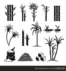 Sugarcane farm symbols. Sweets field plant harvest milling vector colored illustrations isolated on white background. Sugarcane sweet, sugar cane harvest. Sugarcane farm symbols. Sweets field plant harvest milling vector colored illustrations isolated on white background