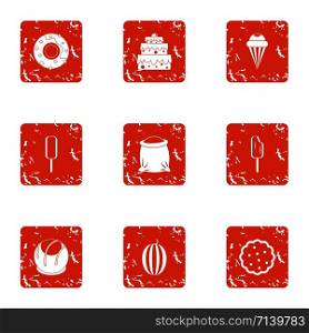 Sugariness icons set. Grunge set of 9 sugariness vector icons for web isolated on white background. Sugariness icons set, grunge style