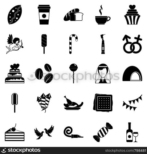 Sugary food icons set. Simple set of 25 sugary food vector icons for web isolated on white background. Sugary food icons set, simple style