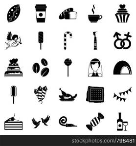 Sugary food icons set. Simple set of 25 sugary food vector icons for web isolated on white background. Sugary food icons set, simple style