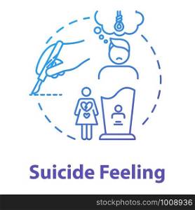 Suicide feeling concept icon. Suicidal ideation. Mental disorder, depression. Health care. Psychiatric illness idea thin line illustration. Vector isolated outline RGB color drawing