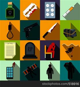 Suicide icons set in flat style for any design. Suicide icons set, flat style