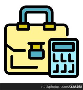 Suitcase and calculator icon. Outline suitcase and calculator vector icon color flat isolated. Suitcase and calculator icon color outline vector
