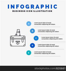 Suitcase, Briefcase, Business, Case, Documents, Marketing, Portfolio Line icon with 5 steps presentation infographics Background