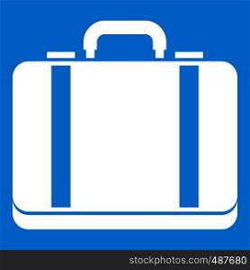 Suitcase icon white isolated on blue background vector illustration. Suitcase icon white