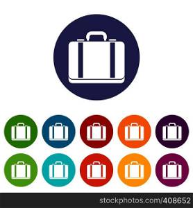 Suitcase set icons in different colors isolated on white background. Suitcase set icons