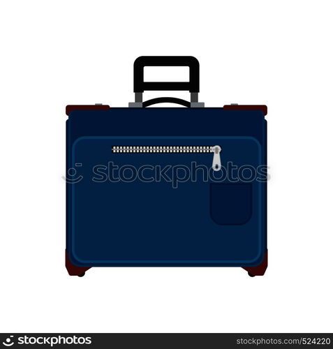 Suitcase travel front view vector icon. Baggage vacation bag isolated white. Journey handle blue trolley valise