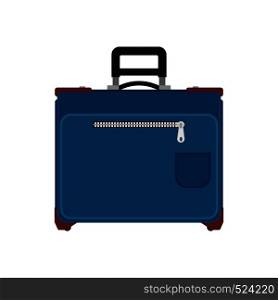 Suitcase travel front view vector icon. Baggage vacation bag isolated white. Journey handle blue trolley valise