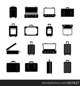 Suitcase travel luggage bag briefcase icons set. Simple illustration of 16 Suitcase travel luggage bag briefcase vector icons for web. Suitcase travel luggage icons set, simple style