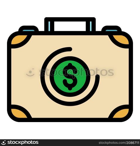 Suitcase with money icon. Outline suitcase with money vector icon color flat isolated. Suitcase with money icon color outline vector
